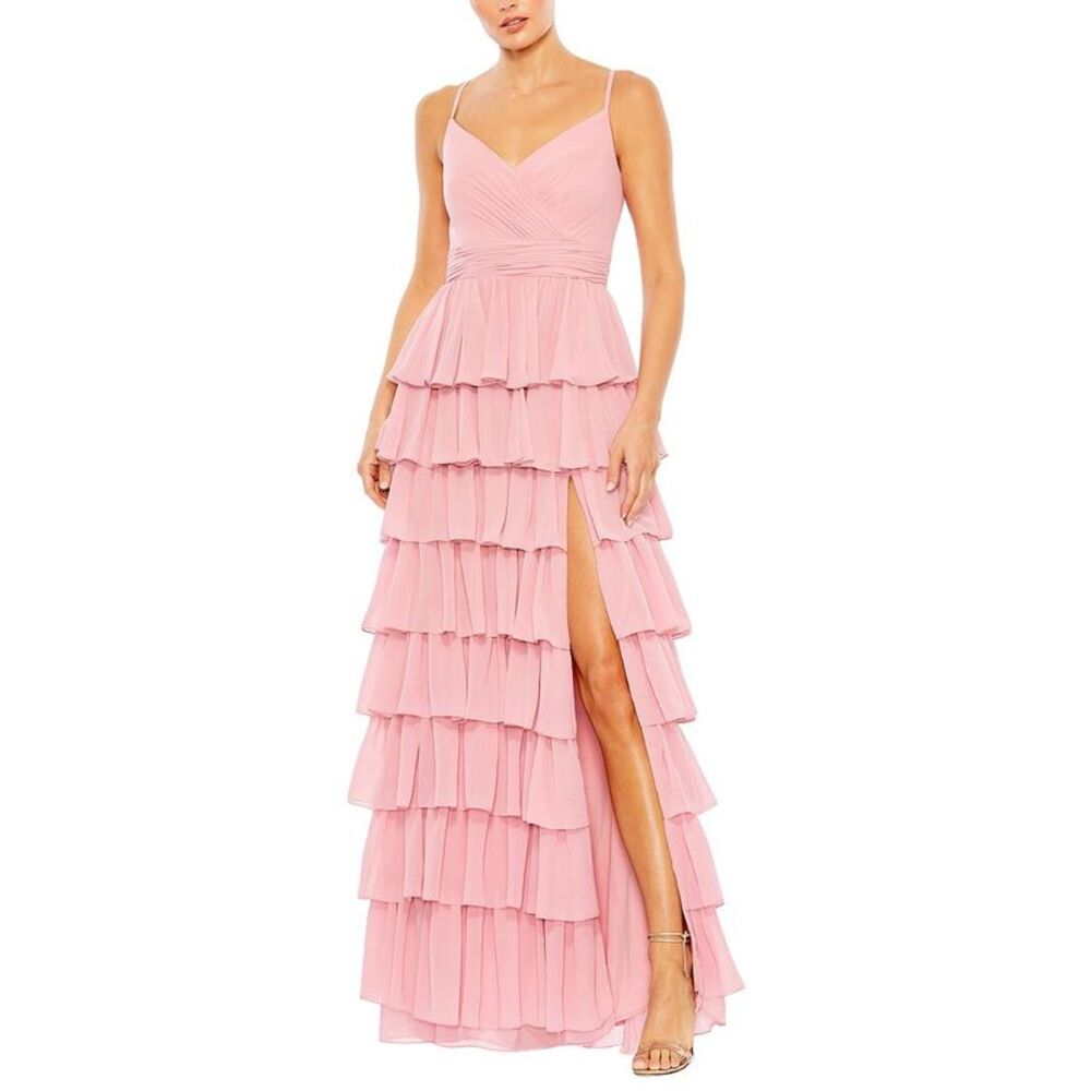 Mac Duggal Womens Sleeveless Tiered Ruffle Gown